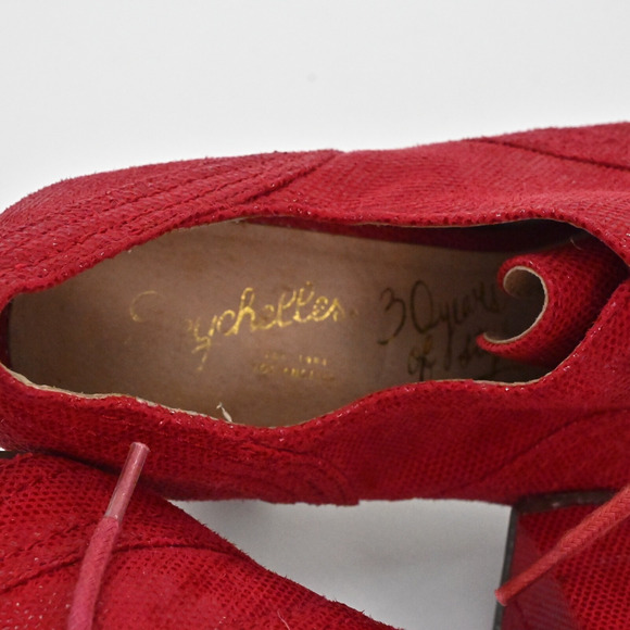 SEYCHELLES Womens Eternity Peep‎ Toe Oxford Heels Sz 6 Red Shimmer Lace Up Retro - Picture 4 of 9